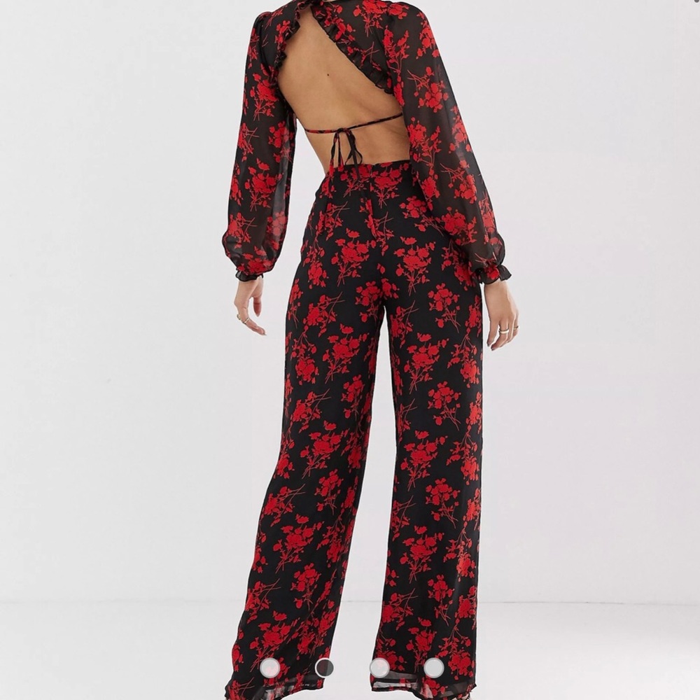 NWT ASOS Misguided floral frill open back jumpsuit